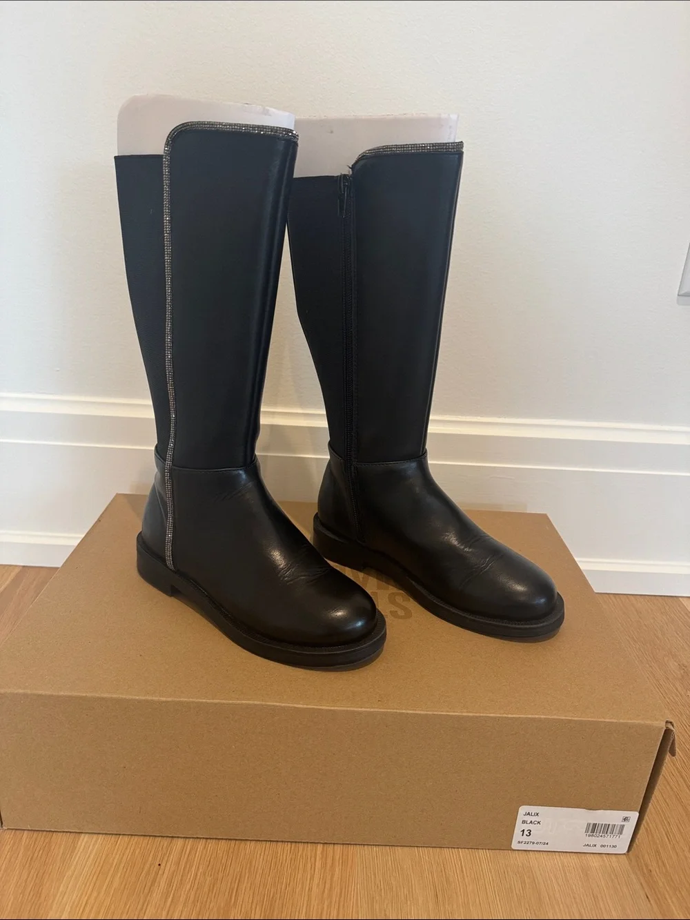 Little girls Steve Madden “Jalix” Black Knee-High Boots with Silver Trim